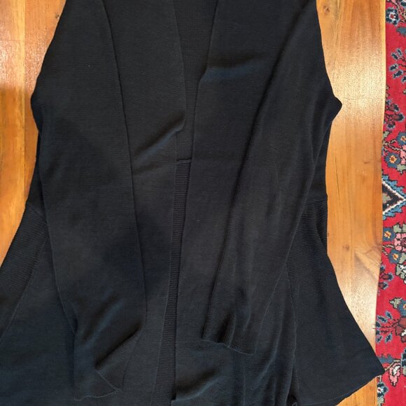 Eileen Fisher Open Front Cardigan Black Organic Cotton Linen XS - Picture 2 of 11